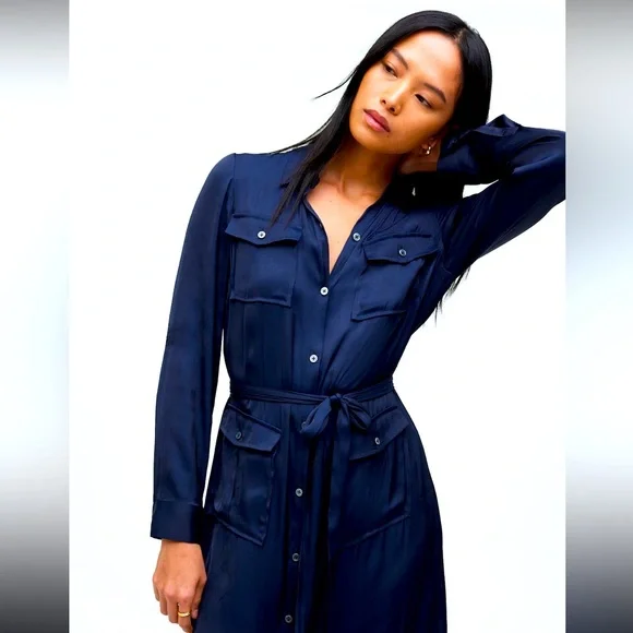 NWT‎ Madewell Button-Front Utility Shirtdress in Satin - Picture 5 of 7